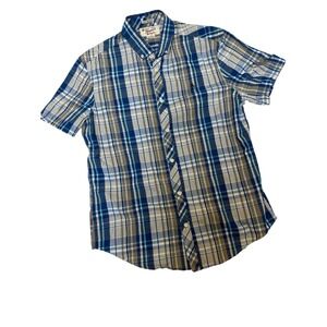 Original Penguin Mens Heritage Slim Fit Plaid Button Down Shirt Blue Grey L